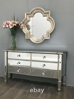 Large Mirrored Sideboard Long Chest 6 Drawers Storage Diamante Crystal Glass