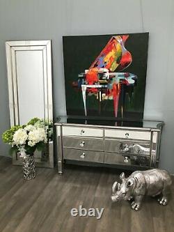 Large Mirrored Sideboard Long Chest 6 Drawers Storage Diamante Crystal Glass