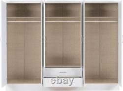 Large Mirrored Wardrobes White Gloss Finish with Hanging Rail, Nevada 6 Door