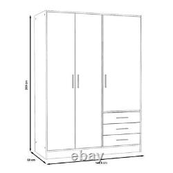 Large Modern 3 Door 3 Drawer Combination Wardrobe Matt White Concrete Grey Frame