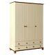 Large Modern 3 Door Triple Combi Wardrobe with 4 Drawers in Cream Pine and White