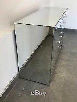 Large Modern Mirrored Venetian Glass 2 Door 3 Drawer Sideboard Cabinet