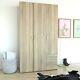 Large Modern Oak Finish 3 Door Triple Wardrobe 3 Drawers Hanging Clothes Rail