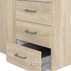 Large Modern Oak Finish 3 Door Triple Wardrobe 3 Drawers Hanging Clothes Rail