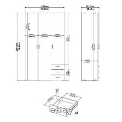 Large Modern Oak Finish 3 Door Triple Wardrobe 3 Drawers Hanging Clothes Rail