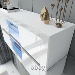 Large Modern TV Unit Cabinet Stand Wood High Gloss Doors with LED Lights Drawers