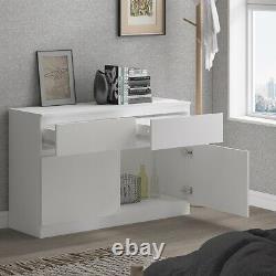Large Modern White 2 Door 2 Drawer Sideboard Home Storage Living Room Furniture