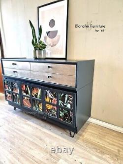 Large Nathan Sideboard in a deep grey with Lined squares