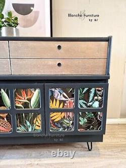 Large Nathan Sideboard in a deep grey with Lined squares