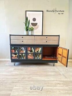 Large Nathan Sideboard in a deep grey with Lined squares