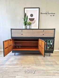 Large Nathan Sideboard in a deep grey with Lined squares