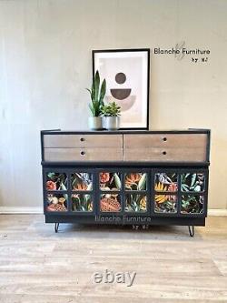 Large Nathan Sideboard in a deep grey with Lined squares