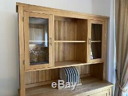Large Natural Solid Oak Dresser Glazed Display Cabinet + 3 Drawer/2 Door Base