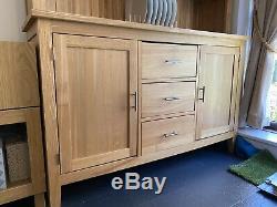 Large Natural Solid Oak Dresser Glazed Display Cabinet + 3 Drawer/2 Door Base