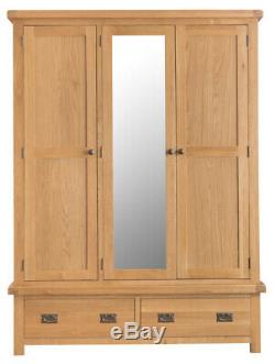 Large Oak 3 Door 2 Drawer Triple Wardrobe / Oak Large Wardrobe With Mirror