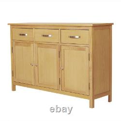 Large Oak Sideboard Solid Wood 3 Door 3 Drawer Cabinet Wooden Storage Cupboards