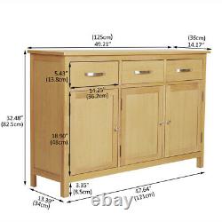 Large Oak Sideboard Solid Wood 3 Door 3 Drawer Cabinet Wooden Storage Cupboards