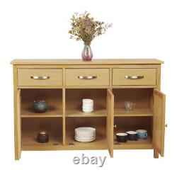 Large Oak Sideboard Solid Wood 3 Door 3 Drawer Cabinet Wooden Storage Cupboards