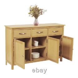 Large Oak Sideboard Solid Wood 3 Door 3 Drawer Cabinet Wooden Storage Cupboards