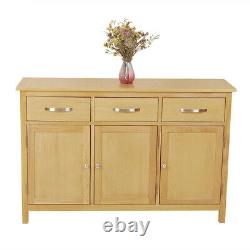 Large Oak Sideboard Solid Wood 3 Door 3 Drawer Cabinet Wooden Storage Cupboards