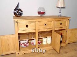 Large Oak Sideboard Solid Wood Light Oak 3 Door Storage Cupboard / Harvard