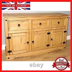 Large Oak Sideboard Solid Wood Light Oak 3 Door Storage Cupboard / Harvard Home