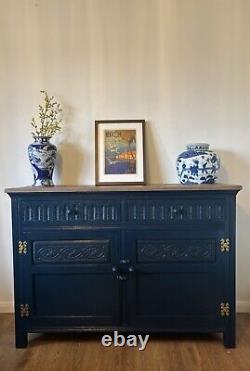 Large Old Charm Sideboard Buffet Cupboard Painted Little Greene Basalt Gold