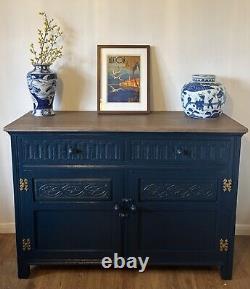 Large Old Charm Sideboard Buffet Cupboard Painted Little Greene Basalt Gold