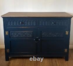 Large Old Charm Sideboard Buffet Cupboard Painted Little Greene Basalt Gold