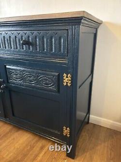 Large Old Charm Sideboard Buffet Cupboard Painted Little Greene Basalt Gold