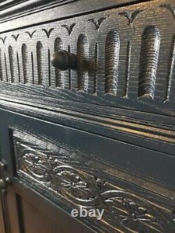 Large Old Charm Sideboard Buffet Cupboard Painted Little Greene Basalt Gold