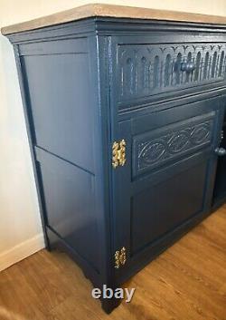 Large Old Charm Sideboard Buffet Cupboard Painted Little Greene Basalt Gold