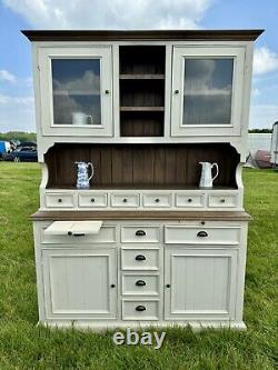 Large Painted Pine Welsh Dresser with Glass Doors 12 Drawers