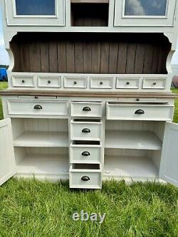 Large Painted Pine Welsh Dresser with Glass Doors 12 Drawers