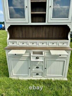 Large Painted Pine Welsh Dresser with Glass Doors 12 Drawers