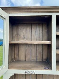 Large Painted Pine Welsh Dresser with Glass Doors 12 Drawers