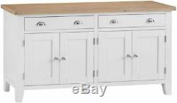 Large Painted Sideboard In White, With Solid Oak Top, 4 Door / 2 Drawer