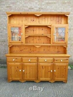 Large Pine Dresser, 4 Doors, 4 Drawers, Solid Pine, 190cm Wide, 215cm High