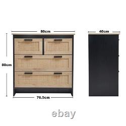 Large Rattan Cabinet 4 Drawers Chest Cupboard Sideboard TV Unit Stand 2 Doors UK