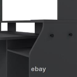 Large Rectangular Black Computer Gaming Desk With Door, Drawer & Shelves Desks