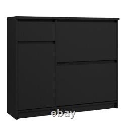 Large Rectangular Matt Black Shoe Storage Cabinet Unit Tilting Doors Drawers