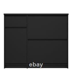 Large Rectangular Matt Black Shoe Storage Cabinet Unit Tilting Doors Drawers