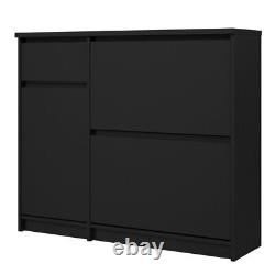 Large Rectangular Matt Black Shoe Storage Cabinet Unit Tilting Doors Drawers