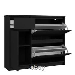 Large Rectangular Matt Black Shoe Storage Cabinet Unit Tilting Doors Drawers