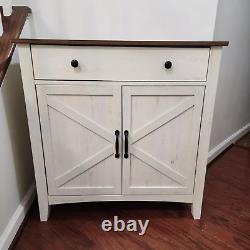 Large Rustic Farmhouse White and Brown Storage Cabinet Console Table TV Stand