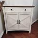 Large Rustic Farmhouse White and Brown Storage Cabinet Console Table TV Stand