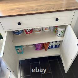 Large Rustic Farmhouse White and Brown Storage Cabinet Console Table TV Stand