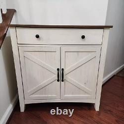 Large Rustic Farmhouse White and Brown Storage Cabinet Console Table TV Stand