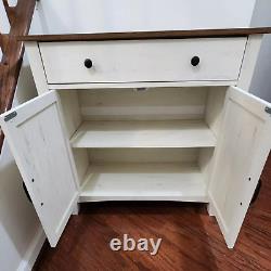 Large Rustic Farmhouse White and Brown Storage Cabinet Console Table TV Stand