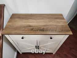 Large Rustic Farmhouse White and Brown Storage Cabinet Console Table TV Stand